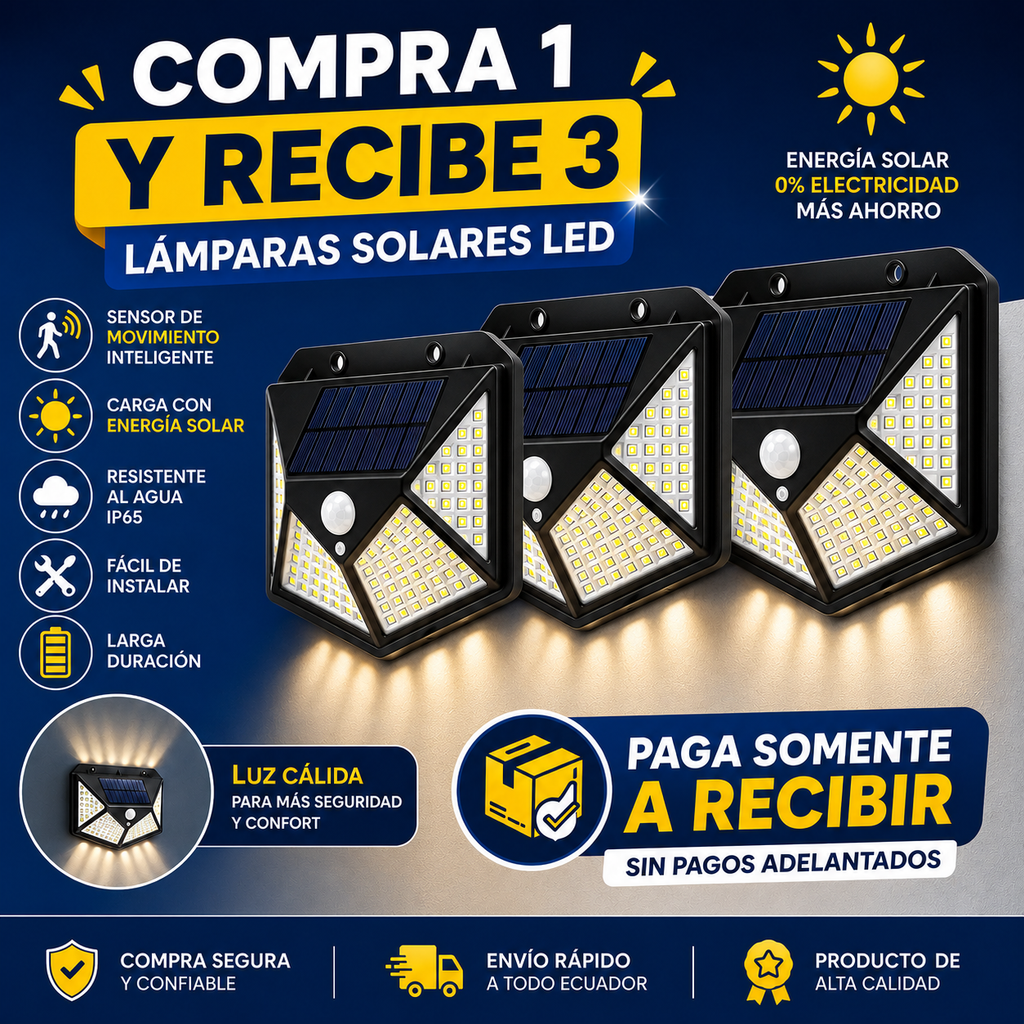 🔥 ¡OFERTA POR TIEMPO LIMITADO! Compra 1 y leve 3 lámparas solares LED 🎁