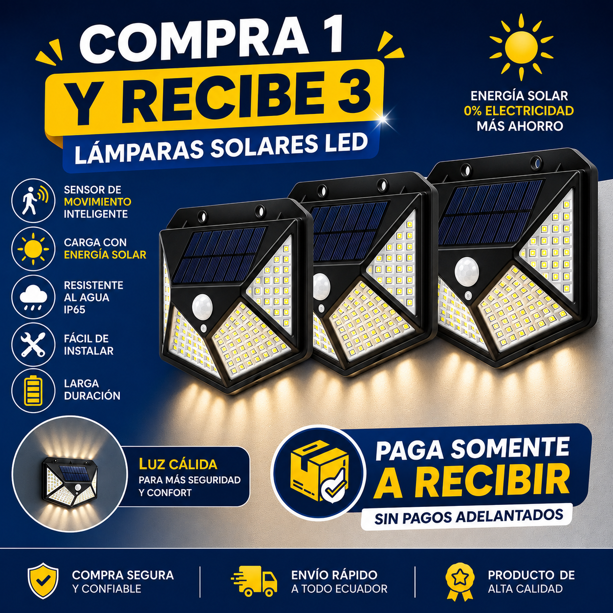 🔥 ¡OFERTA POR TIEMPO LIMITADO! Compra 1 y leve 3 lámparas solares LED 🎁